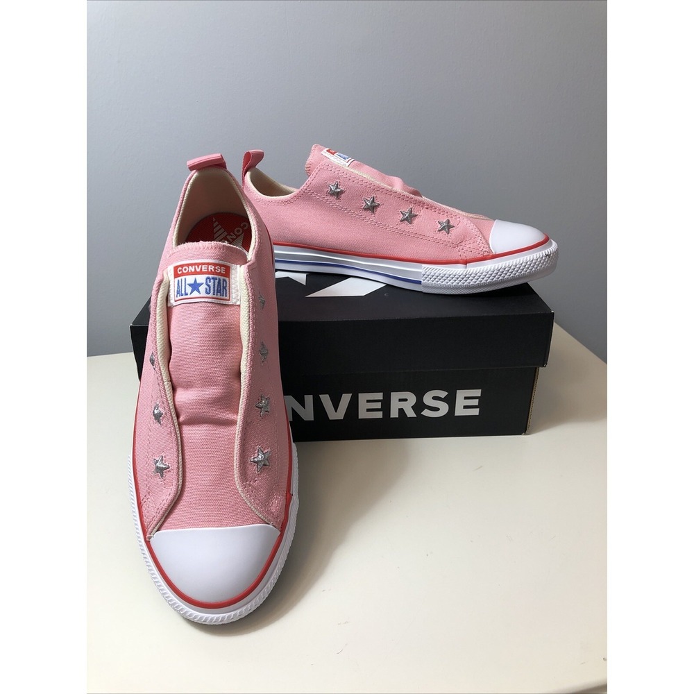 Pink Converse All Star Shoes Juniors Size 5 Coastal Silver Stars Slip On
